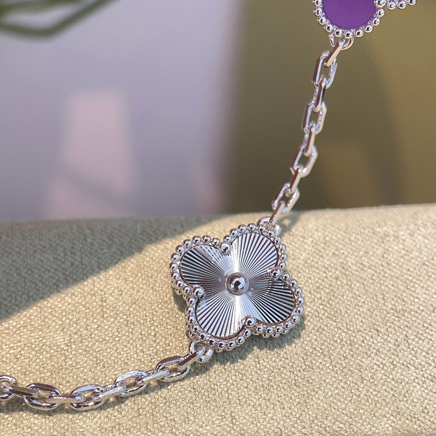 [Kincade Jewelrys]CLOVER  5 MOTIFS  PURPLE VIOLET BRACELET SILVER