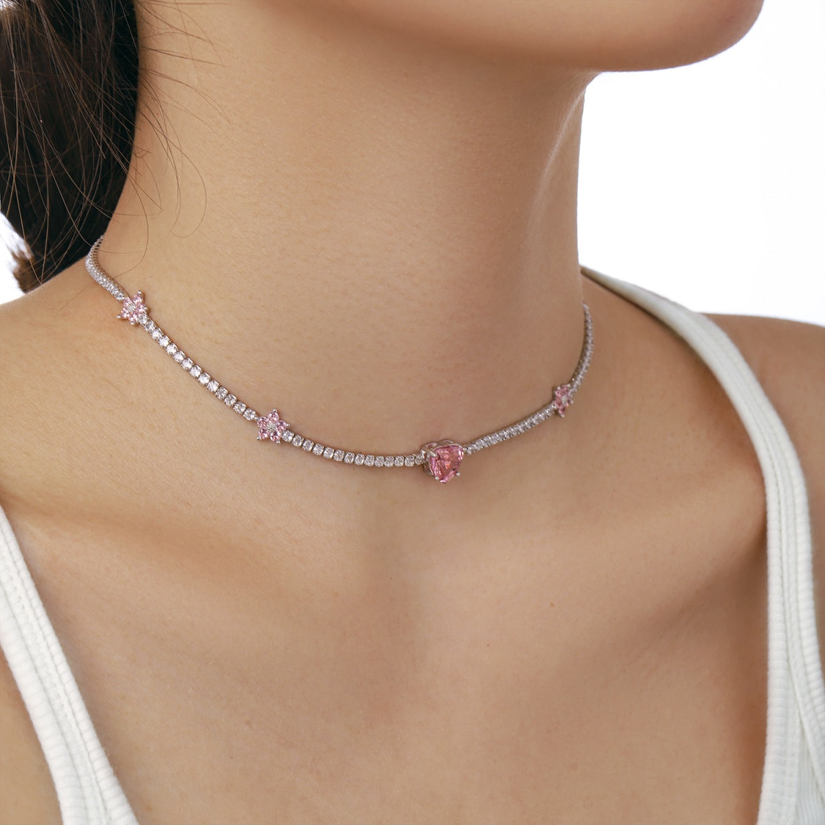 [Kincade Jewelrys]Dazzling Pink Heart Flower Necklace