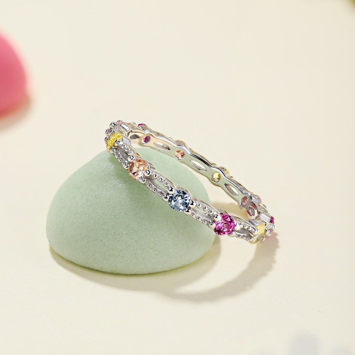 [Kincade Jewelery]Sparkling Colorful Round Cut Tennis Ring