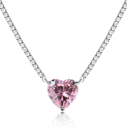 [Kincade Jewelery]8.0 Carat Versatile Colorful Sweet Heart-Shaped Tennis Necklace