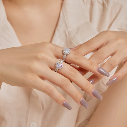 [Kincade Jewelery]Delicate Colorful Round Cut Flower Shape Wedding Ring