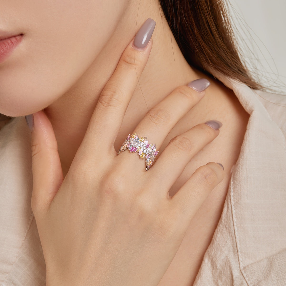 [Kincade Jewelery]Luxurious Colorful Radiant Cut Daily Ring