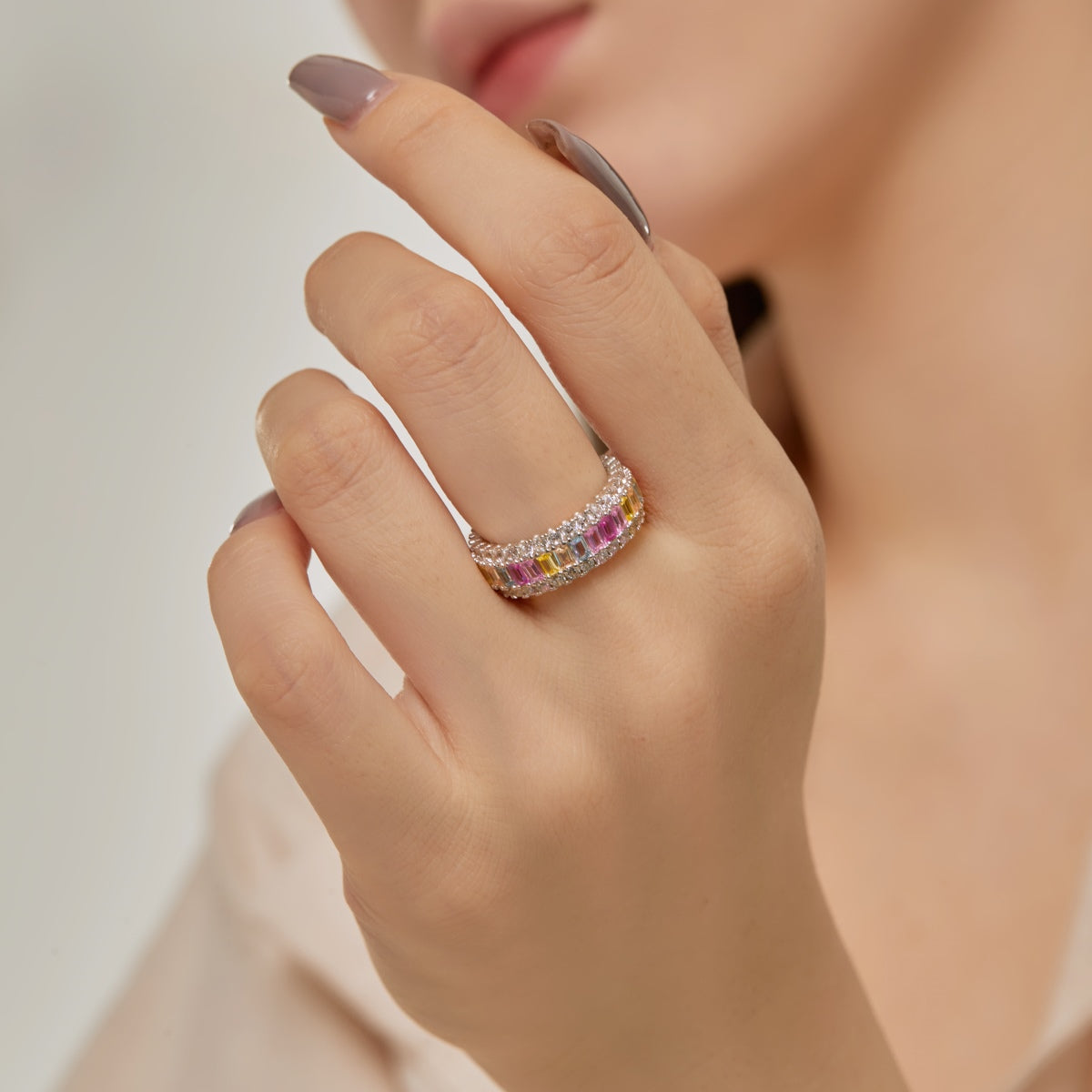 [Kincade Jewelery]Dainty Colorful Radiant Cut Daily Ring