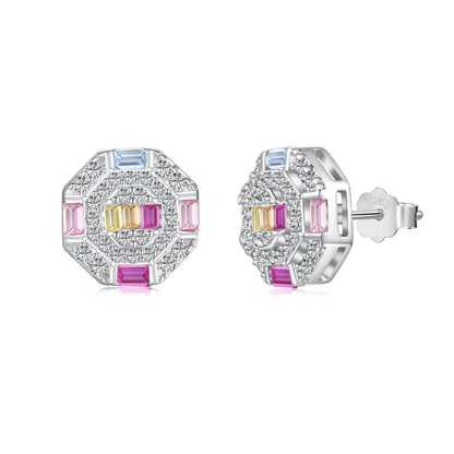 [Kincade Jewelery]Ornate Colorful Octagon Shape Daily Earrings