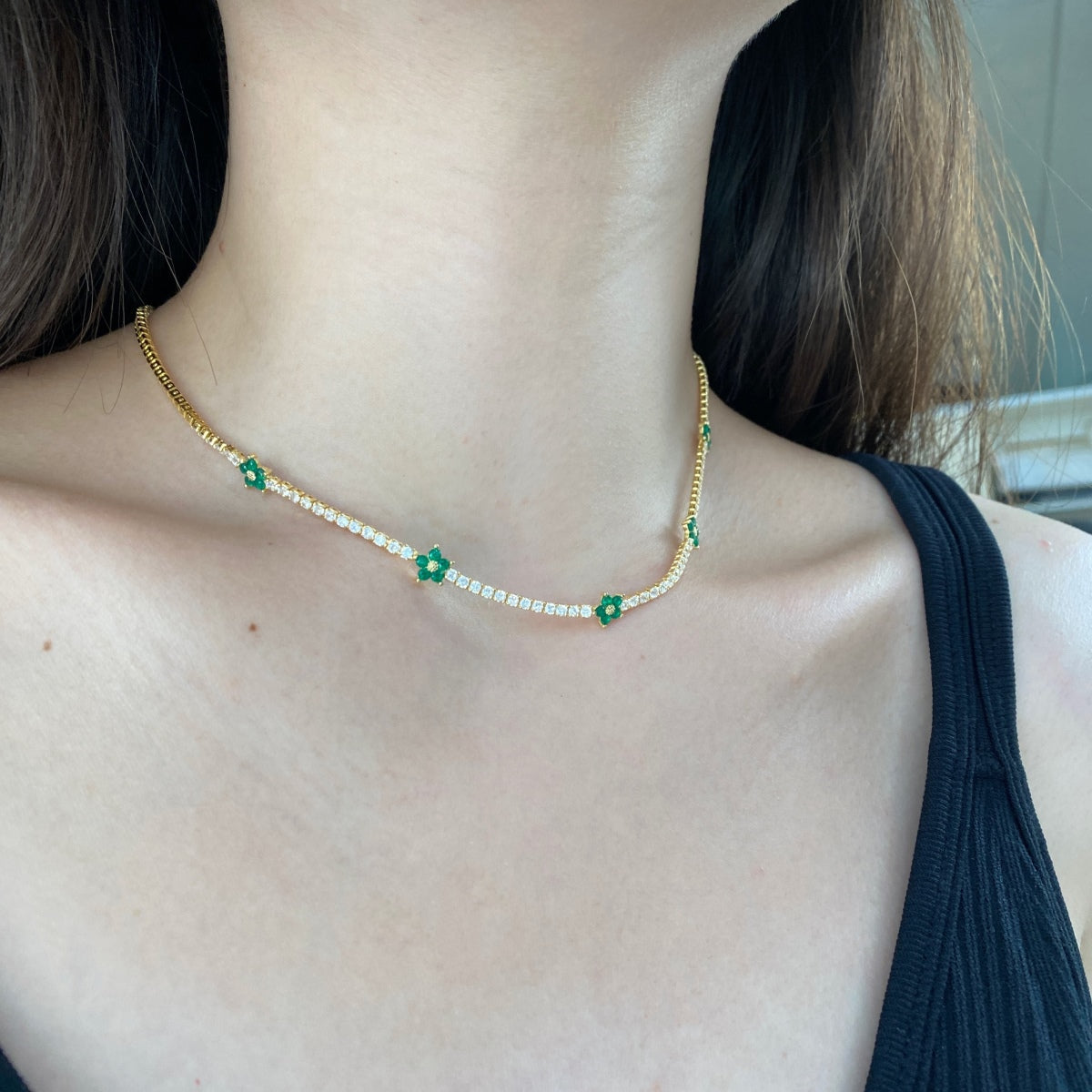 [Kincade Jewelrys]Luxurious Colorful Flower Tennis Necklace