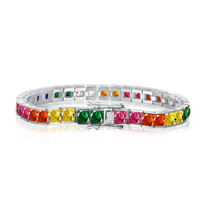 [Kincade Jewelery]Radiant Colorful Princess Cut Tennis Bracelet