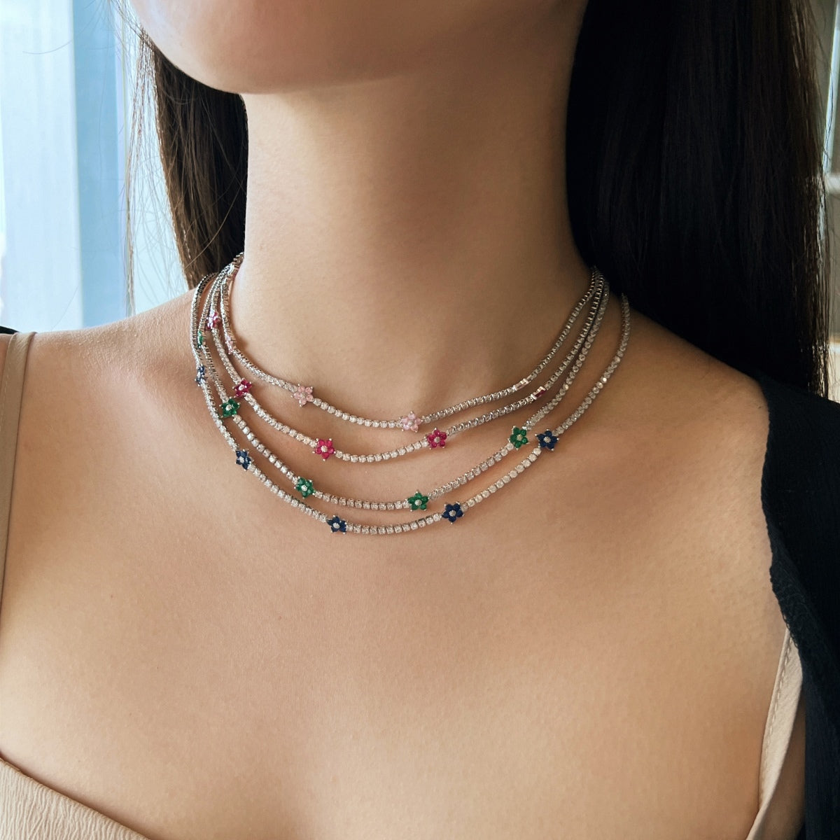 [Kincade Jewelrys]Luxurious Colorful Flower Tennis Necklace