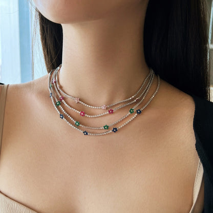[Kincade Jewelrys]Luxurious Colorful Flower Tennis Necklace