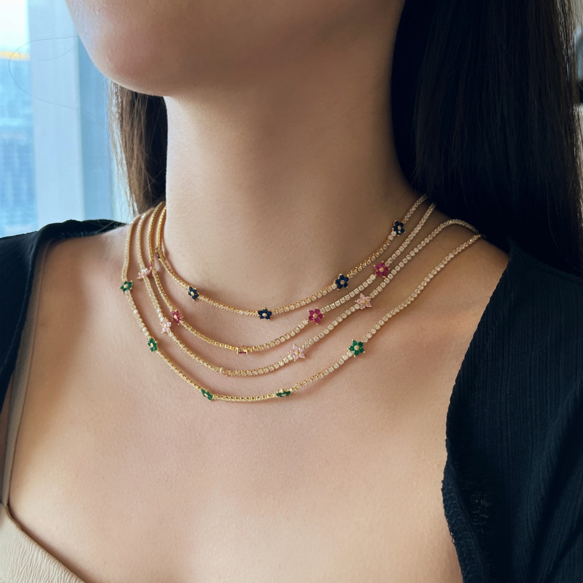 [Kincade Jewelery]Luxurious Colorful Flower Tennis Necklace