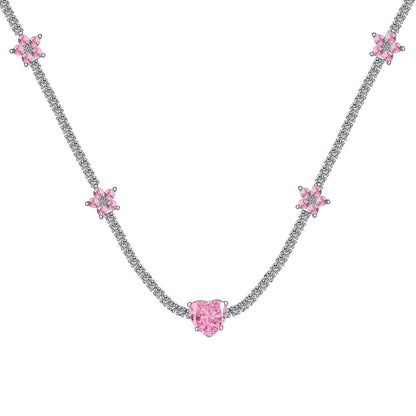 [Kincade Jewelery]Dazzling Pink Heart Flower Necklace