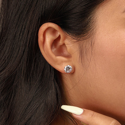 [Kincade Jewelrys]Stylish Shiny Round Center Stone Stud Earrings