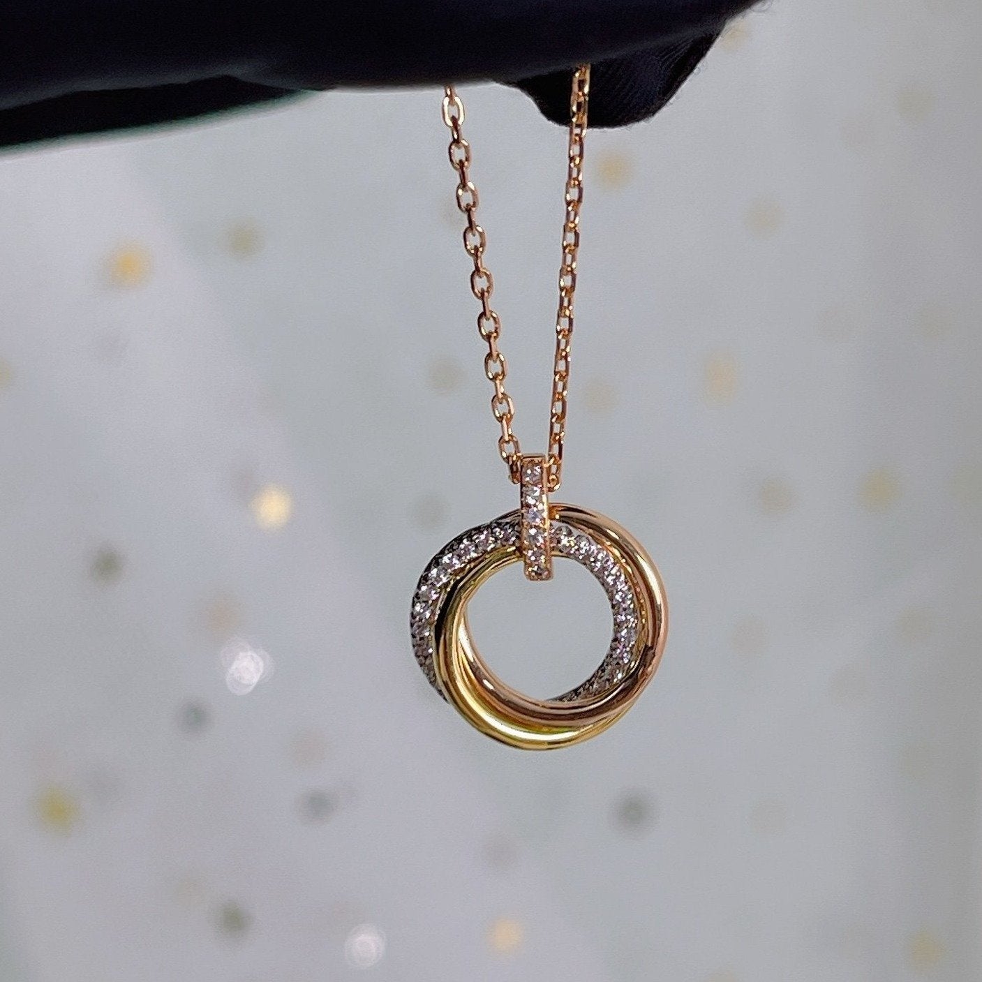 [Kincade Jewelrys]TRINITY NECKLACE SILVER GOLD PINK GOLD DIAMONDS