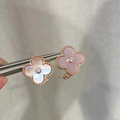 [Kincade Jewelrys]CLOVER MEDIUM 1 MOTIFS  PINK MOP DIAMOND EARRINGS
