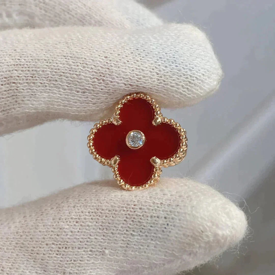 [Kincade Jewelrys]CLOVER MEDIUM 1 MOTIFS CARNELIAN  DIAMOND earrings