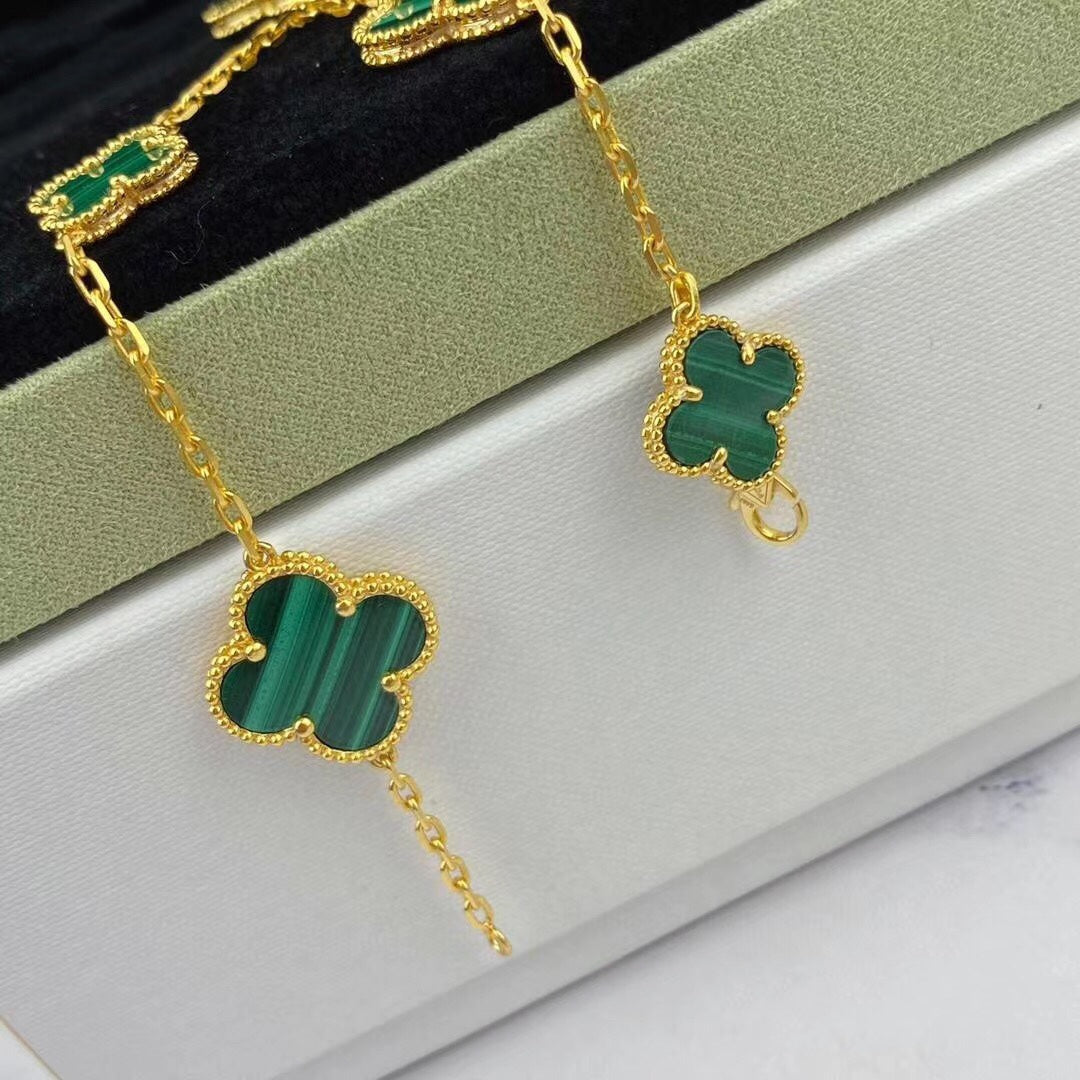 [Kincade Jewelrys]MAGIC CLOVER MALACHITE GOLD BRACELET 5 MOTIFS
