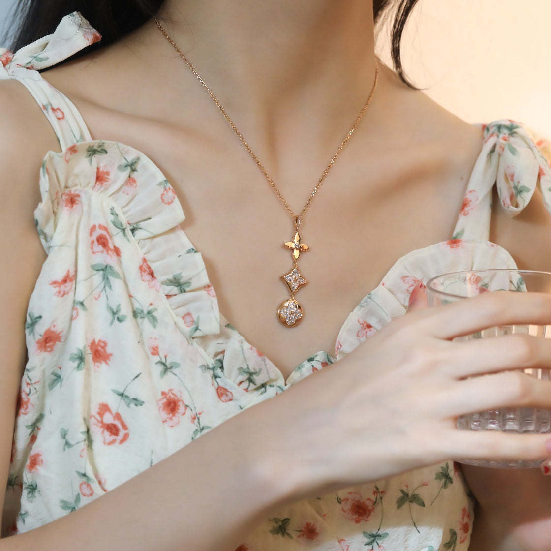 [Kincade Jewelrys]STAR AND SUN DIAMOND PINK GOLD NECKLACE