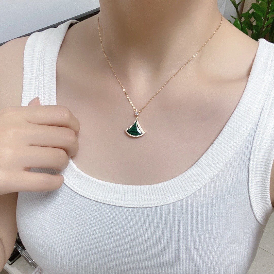 [Kincade Jewelrys]DREAM MALACHITE DIAMOND PAVED PINK GOLD NECKLACE