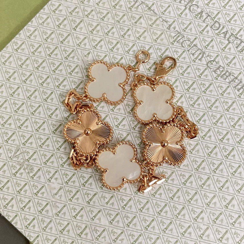 [Kincade Jewelrys]CLOVER BRACELET 5 MOTIF WHITE MOP PINK GOLD