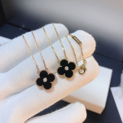 [Kincade Jewelrys]CLOVER 15MM DIAMOND ONYX NECKLACE