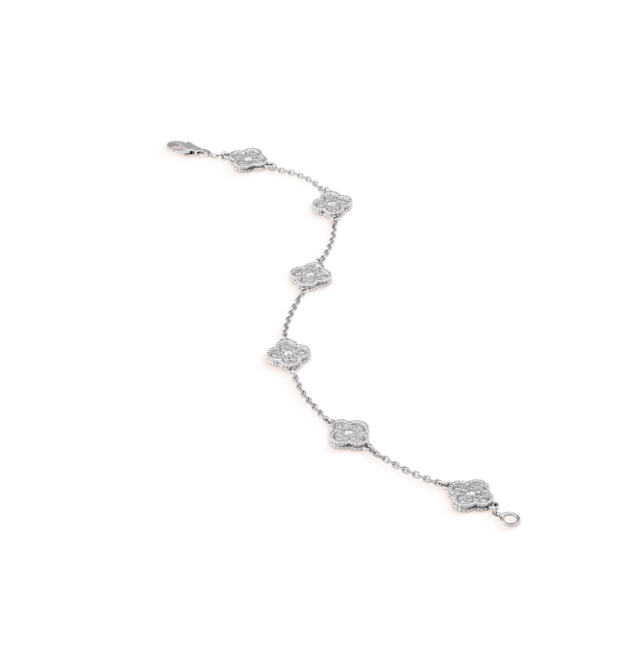 [Kincade Jewelrys]CLOVER 6 MOTIF SILVER DIAMOND BRACELET
